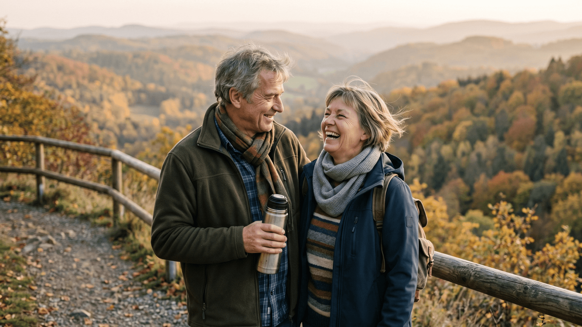 Älteres Paar genießt die Lebensqualität — gesunde Zähne, aktiver Lebensstil