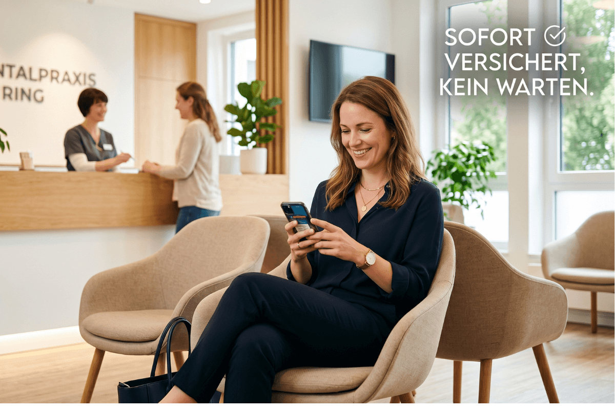 Junge Frau im Wartezimmer einer Zahnarztpraxis