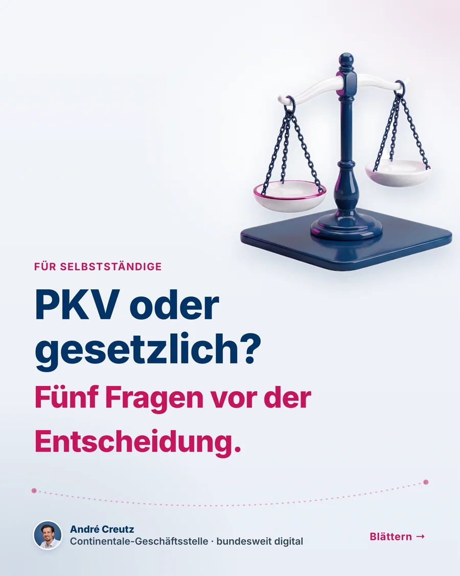 Dokumentseite 1 von 6: PKV oder gesetzlich? Fünf Fragen vor der Entscheidung, für Selbstständige